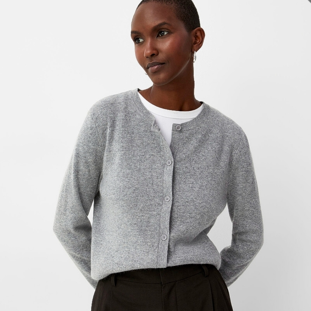 Contemporaine Crew Neck Merino Wool Cardigan